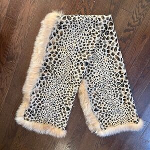 Luxury Leopard Print‎ Wool Scarf with Faux Fur Trim Elegant Warm Accessory